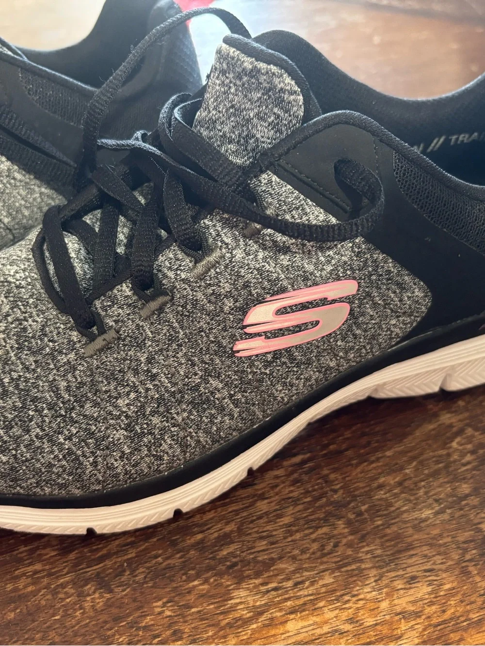 Skechers Grey & Black Athletic Sneakers with Pink Logo